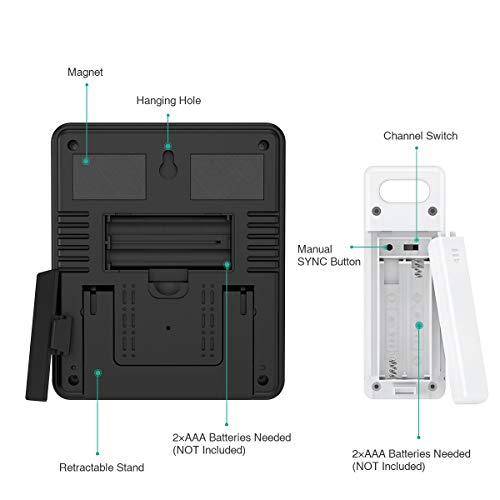 ORIA Termómetro Higrómetro Digital Interior y Exterior, Medidor de Humedad y Temperatura con 3 Sensores Remotos, Estación Meteorológica Inalámbrica, Pantalla LCD Retroiluminada, Registro Mín/Máx
