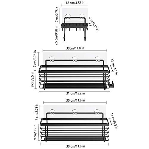 Oriware Adhesivo Negro Estantes Cesta para Ducha Estanteria Organizador Baño SUS304 Acero Inoxidable Sin Taladro - 3 Piezas