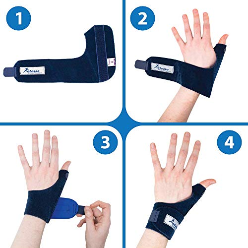 Órtesis Azul Para Pulgar - La ferula pulgar Actesso es perfecta para dolor de pulgar, tendinitis, esguinces y distensiones - izquierda o derecha - tamaño universal (Derecha, Azul)