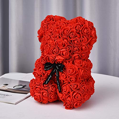 Oso de peluche rosa oso oso de rosa rosa oso oso de peluche rosa flores osito de peluche, regalos para mamá, mujeres, niñas, regalos para madres, cumpleaños, día de San Valentín, rosa con caja (rojo)