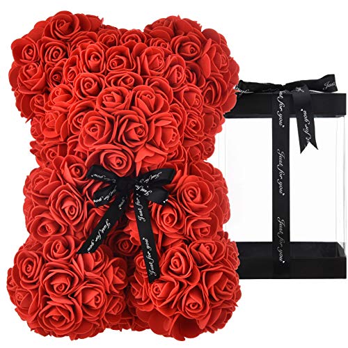 Oso de peluche rosa oso oso de rosa rosa oso oso de peluche rosa flores osito de peluche, regalos para mamá, mujeres, niñas, regalos para madres, cumpleaños, día de San Valentín, rosa con caja (rojo)