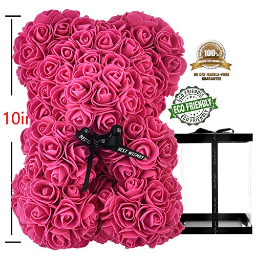 Oso de peluche rosa oso oso de rosa rosa oso oso de peluche rosa flores osito de peluche, regalos para mamá, mujeres, niñas, regalos para madres, cumpleaños, día de San Valentín, rosa con caja (rojo)