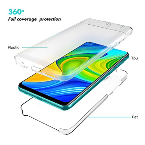 Oududianzi Funda para Xiaomi Redmi Note 9, 360 Grados Protección Diseñada, Transparente Ultrafino Silicona TPU Frente y PC Back Carcasa Belleza Original Funda de Doble Protección - Transparente