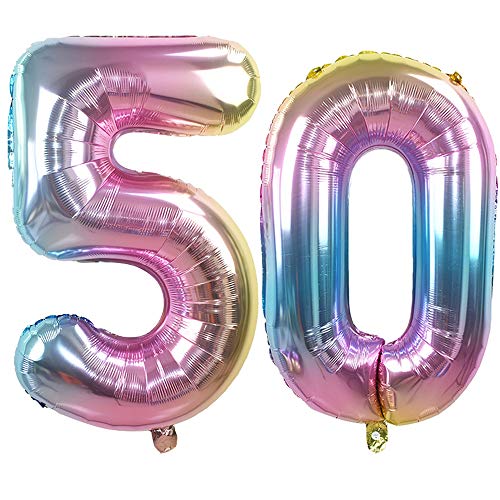 Ouinne Globo 50 Años, 32 Pulgadas Globo del Cumpleaños Número 50 Helio Globos para La Decoración Boda Aniversario (Rainbow)