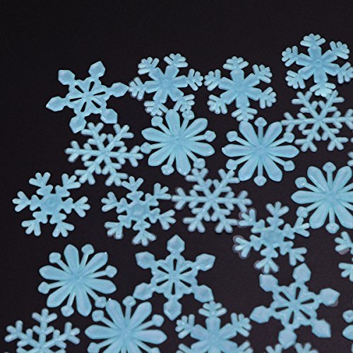 OULII Pegatinas Luminoso de Pared Copo de Nieve Luminosas Adhesivos Pared Fluorescente Brilla Oscuridad Adhesivos de Pared Navidad (Azul) - 50 Piezas