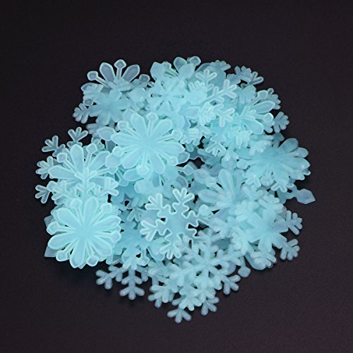 OULII Pegatinas Luminoso de Pared Copo de Nieve Luminosas Adhesivos Pared Fluorescente Brilla Oscuridad Adhesivos de Pared Navidad (Azul) - 50 Piezas