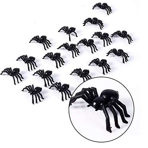 Oumij Araña Falsa, 50 Piezas 2 cm Pequeños Juguetes de Araña de Imitación de Plástico Negro Halloween Broma Divertida Broma Accesorios Realistas para Accesorios de Broma de Halloween