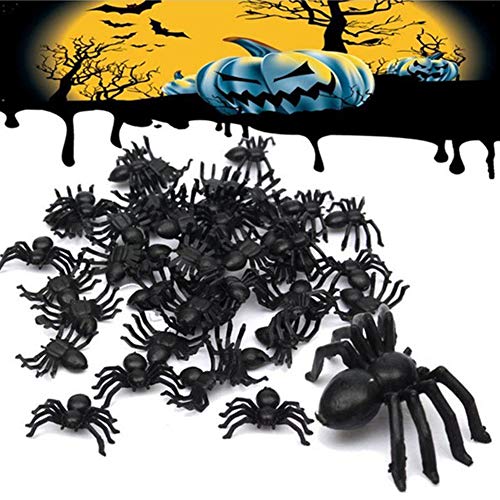 Oumij Araña Falsa, 50 Piezas 2 cm Pequeños Juguetes de Araña de Imitación de Plástico Negro Halloween Broma Divertida Broma Accesorios Realistas para Accesorios de Broma de Halloween