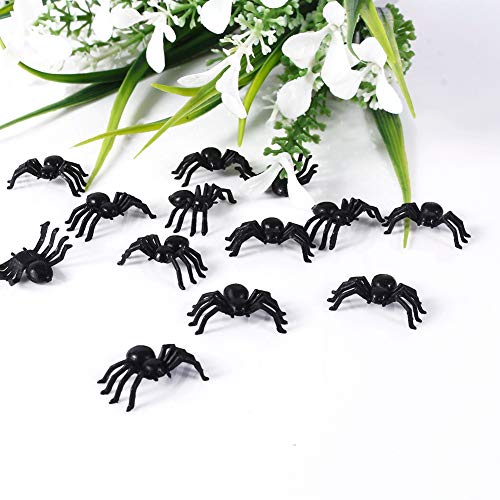 Oumij Araña Falsa, 50 Piezas 2 cm Pequeños Juguetes de Araña de Imitación de Plástico Negro Halloween Broma Divertida Broma Accesorios Realistas para Accesorios de Broma de Halloween