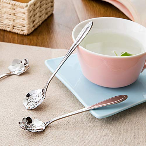 oumosi 5pcs acero inoxidable plata Vajilla Cuchara de café de té de forma de flor de azúcar herramienta de cocina Mejor Precio de cucharillas de helado de acero