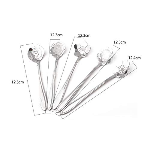 oumosi 5pcs acero inoxidable plata Vajilla Cuchara de café de té de forma de flor de azúcar herramienta de cocina Mejor Precio de cucharillas de helado de acero