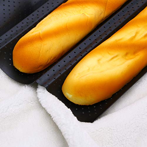 Ounona - Bandeja para horno, molde para 4 baguettes, antiadherente, placa perforada para pan, color negro