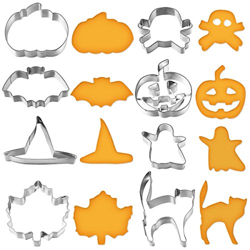 OUNONA - Juego de moldes para Galletas de Halloween de Acero Inoxidable, 8 Piezas, diseño de Calabaza, Calavera, Gato, Gato