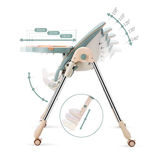 OUNUO Trona para Bebe Evolutiva, Trona para bebés con bandeja extraíble, Ajustable y Plegable con 4 ruedas, crece con el niño 0 meses - 6 años，Segura-Verde