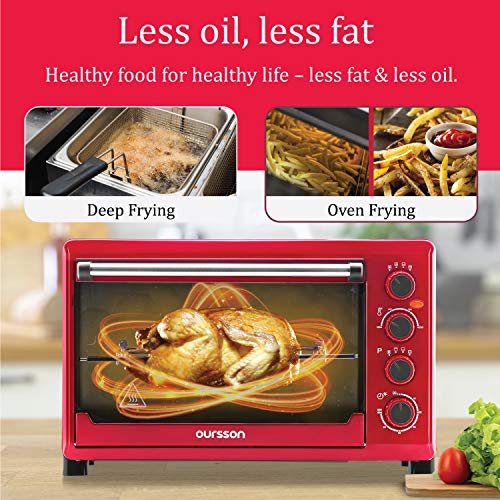 Oursson MO4225/RD - Mini Horno eléctrico con convección, autolimpieza catalítica, 4 años, 42 litros, 2000 W, 12 Combinaciones de Cocina, Color Rojo (42 litros)