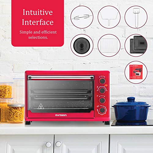 Oursson MO4225/RD - Mini Horno eléctrico con convección, autolimpieza catalítica, 4 años, 42 litros, 2000 W, 12 Combinaciones de Cocina, Color Rojo (42 litros)