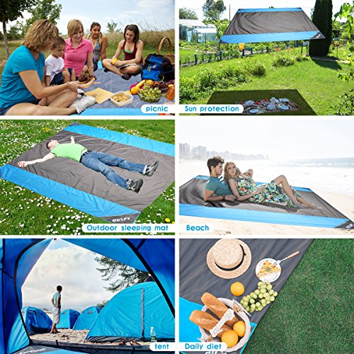 OUSPT Alfombras de Playa, Manta Picnic Impermeable 210 * 200cm Anti-Arena con 4 Estaca Fijo para la Playa, Picnic, Acampa y Otra Actividad al Aire Libre