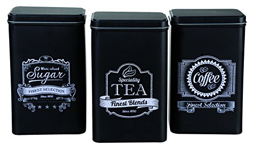 Out of the blue Finest Selection - Latas Rectangulares, de café, té y azúcar, Color Negro, Juego de 3