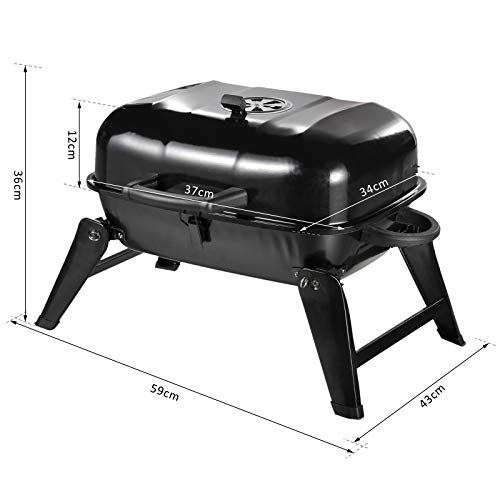 Outsunny Barbacoa de Carbón Portátil al Aire Libre Parilla de Carbón Plegable Barbacoa de BBQ Vegetal Tamaño Compacto Facil Llevar para Exterior Acampada 59x43x36cm