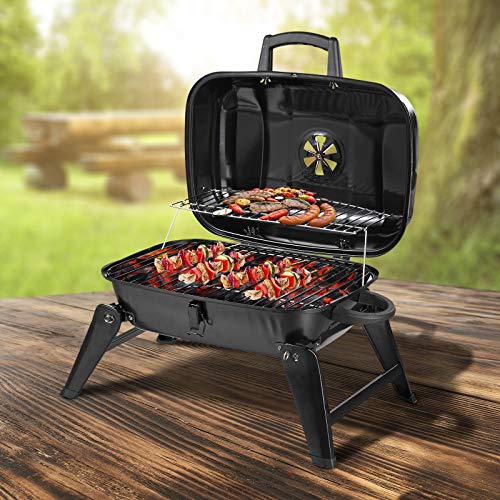 Outsunny Barbacoa de Carbón Portátil al Aire Libre Parilla de Carbón Plegable Barbacoa de BBQ Vegetal Tamaño Compacto Facil Llevar para Exterior Acampada 59x43x36cm