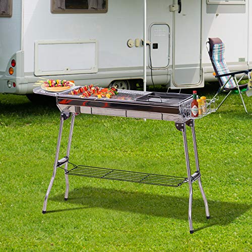 Outsunny Barbacoa de Carbón Portátil Parilla de Carbón Plegable Barbacoa de BBQ Vegetal al Aire Libre Facil de Llevar para Exterior Acampada Picnic 104x33x70cm