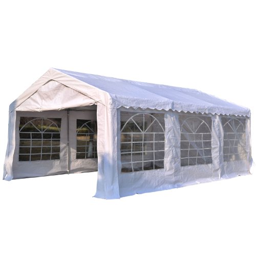 Outsunny Carpa de Jardín Cochera Gazebo 6x4m Pergola Cenador Pabellón 4 Paneles Laterales 6 Ventanas para Fiesta Eventos Bodas Acero PE Blanco