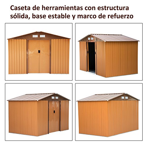 Outsunny Caseta de Jardín Tipo Cobertizo Metálico Ocre para Almacenamiento de Herramientas 277x191x192cm Ocre Oscuro