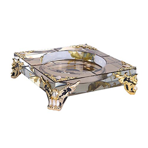 Ouuager-Home Cenicero Vidrio Cristal Cenicero Creativo de Estilo Europeo Square Hotel Living Room Decoration Creativo (Color : Gold, Size : 20X20cm)