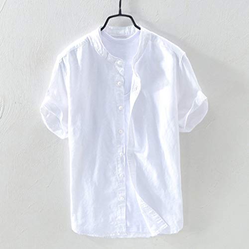 Overdose Camisas Hombre Elegantes Manga Corta Informales Lino Ibicenca Camisetas para Hombres Blancas Verano Polo De Playa Fiesta Informal Cómodo Retro