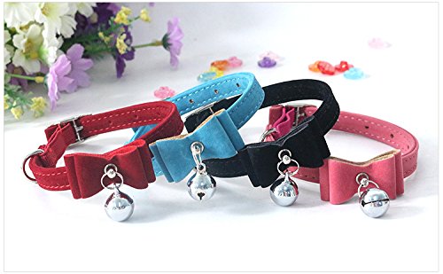 Oyfel Lovely Pet Pajarita Collar Perrito Mascota Collares de Corbata de Lazo Corbata para Perro pequeño Cachorro Gato Mascota Ajustables Hechos a Mano Cuero Artificial Collar Campana