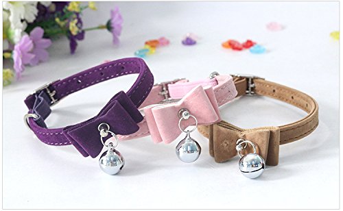 Oyfel Lovely Pet Pajarita Collar Perrito Mascota Collares de Corbata de Lazo Corbata para Perro pequeño Cachorro Gato Mascota Ajustables Hechos a Mano Cuero Artificial Collar Campana