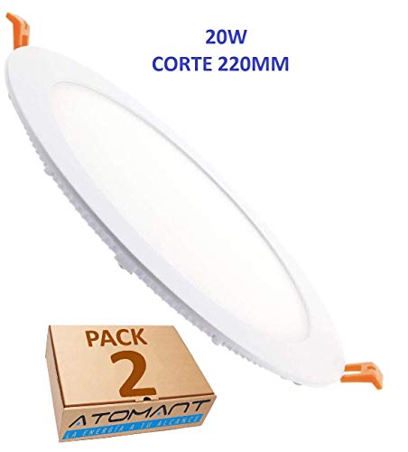 Pack 2x Panel LED redondo 20w, corte 220mm. Color Blanco Neutro (4500K) tamaño exterior 240mm. Driver incluido. A++