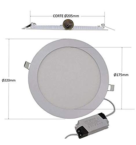 Pack 5x Panel Downlight LED redondo plano, 18W. Color Blanco Neutro (4500K). 1600 Lumenes. Driver incluido. A++