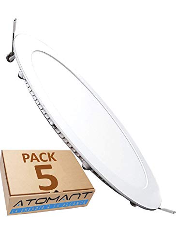 Pack 5x Panel Downlight LED redondo plano, 18W. Color Blanco Neutro (4500K). 1600 Lumenes. Driver incluido. A++