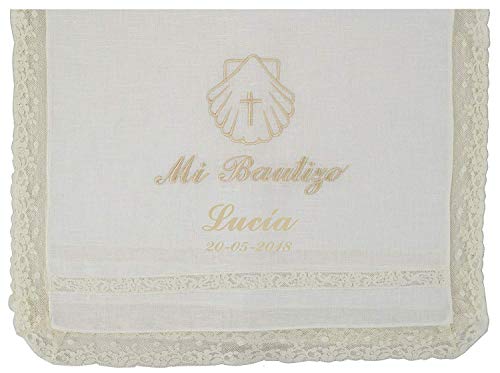 Pack Bautizo PERSONALIZADO incluye paño Bautismal y Vela de cera blanca. Modelo París (Rosa)