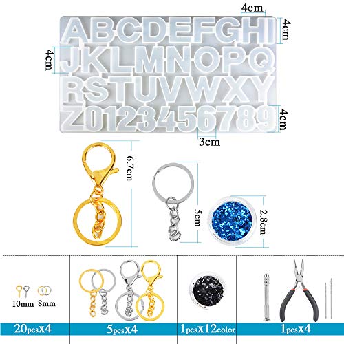 Pack de 117 Accesorios Moldes Joyerías Resina Letras Números Fabricación de Joyas Llaveros Colgante Herramientas Manualidades Molde de Silicona