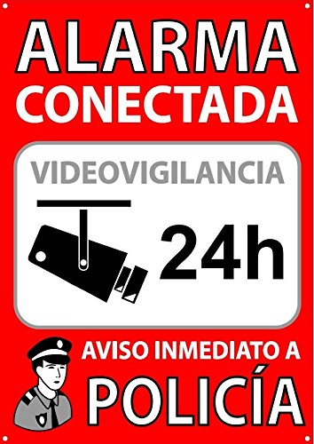 Pack de 3 Carteles Alarma Conectada | Placas Disuasorias A5 Interior/exterior Pvc Flexibles | Lote de 3 Carteles Aviso a la Policía | Zona Vigilada