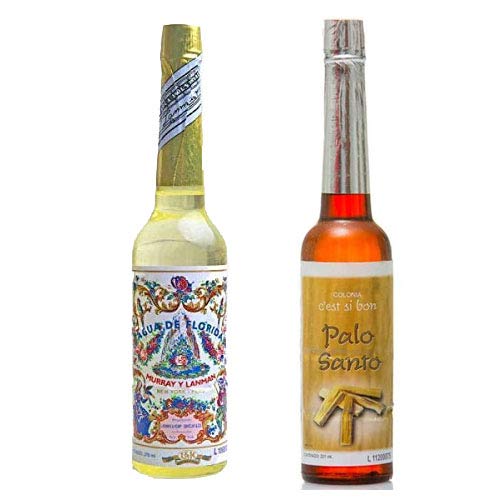 PACK DE DOS (2) BOTELLAS DE Agua de Florida 1 La Original Peru Amarilla 270 ml y otra de Agua Colonia de Palo Santo 211 ml original de Peru, refresca, promueve la concentración de los pensamientos.