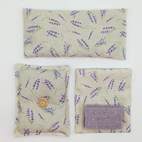 PACK lavanda. Almohada para relajar los ojos, jabón bio de lavanda, y mini almohada duerme bien.