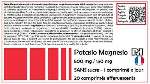 Pack POTASIO MAGNESIO PH 500 mg/150 mg. 12 Tubos de 20 comprimidos efervescentes. OFERTA 10+2 Gratis