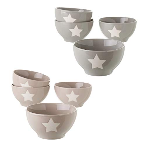 Pack x4 boles desayuno star ceramica 580cc 14,20x7,50 cm 2 colores beige/gris (Surtido a Elegir 1 Pack, indíque preferencia Tras Hacer Pedido, si no se enviará Cualquier Modelo dependiendo Stock)