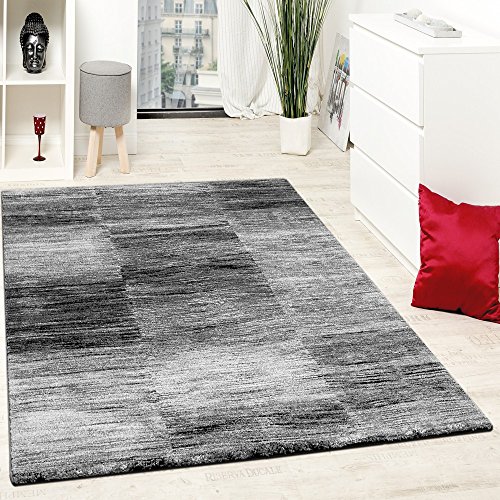 Paco Home Alfombra De Diseño Moderna para El Salón Velour Corto A Cuadros En Gris Y Negro, tamaño:200x280 cm