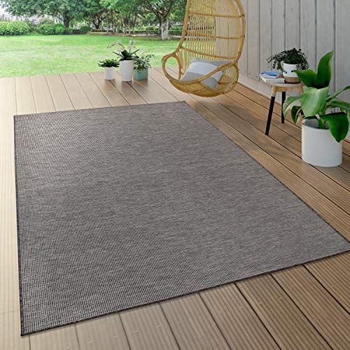 Paco Home Alfombra Exterior Balcón Terraza Gris Rosa Verde Tonos Pastel Tejido Plano, tamaño:140x200 cm, Color:Gris