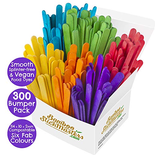 Palitos de piruleta de colores, 300 palos de madera de abedul para manualidades, 6 colores, etiquetas de plantas