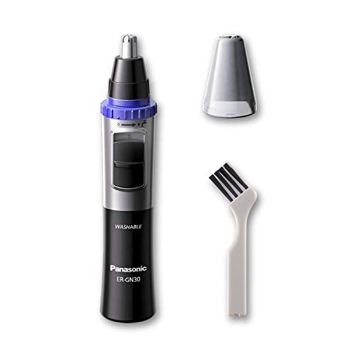 Panasonic ER-GN30-K503 - Naricero/ Recortador de Vello Facial (Nariz, Oreja, Cejas y Bigote, Acero Inoxidable, Función con Pilas, Sistema de Limpieza Inteligente) Azul/ Negro/ Plata