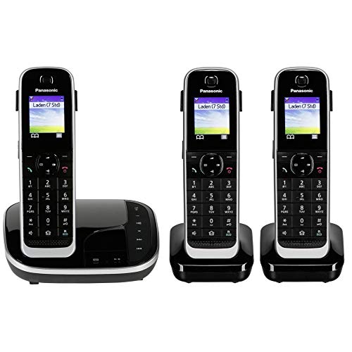 Panasonic KX-TGJ323 - Teléfono (Teléfono DECT, Altavoz, 250 entradas, Identificador de Llamadas, Servicios de Mensajes Cortos (SMS), Negro) [versión importada]