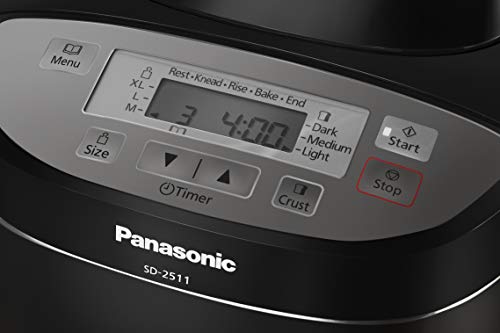 Panasonic SD-2511 - Panificadora de 550W para panes, masas, compotas y mermeladas (33 programas automáticos, dispensador inteligente, temporizador digital 13H, sensor de temperatura) color negro