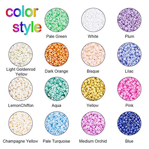 PandaHall 19500pcs 15 Cuentas de Semillas de Vidrio de Color Mini Cuentas de 2 mm con Caja de contenedor para Hacer Joyas