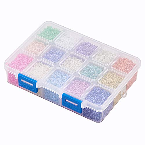 PandaHall 19500pcs 15 Cuentas de Semillas de Vidrio de Color Mini Cuentas de 2 mm con Caja de contenedor para Hacer Joyas