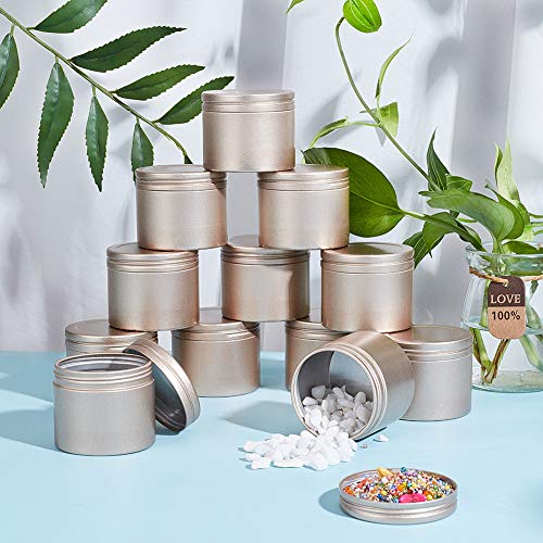 PandaHall Elite 24 Unidades de recipientes de Lata Redondos de 1 oz con Tapa deslizable de Aluminio con Parte Superior Profunda, latas de Metal Dorado Esmerilado para almacenar cosméticos